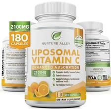 Nurture Alley Liposomal Vitamin C 2100mg- 180 Capsules High Absorption Ascorbic