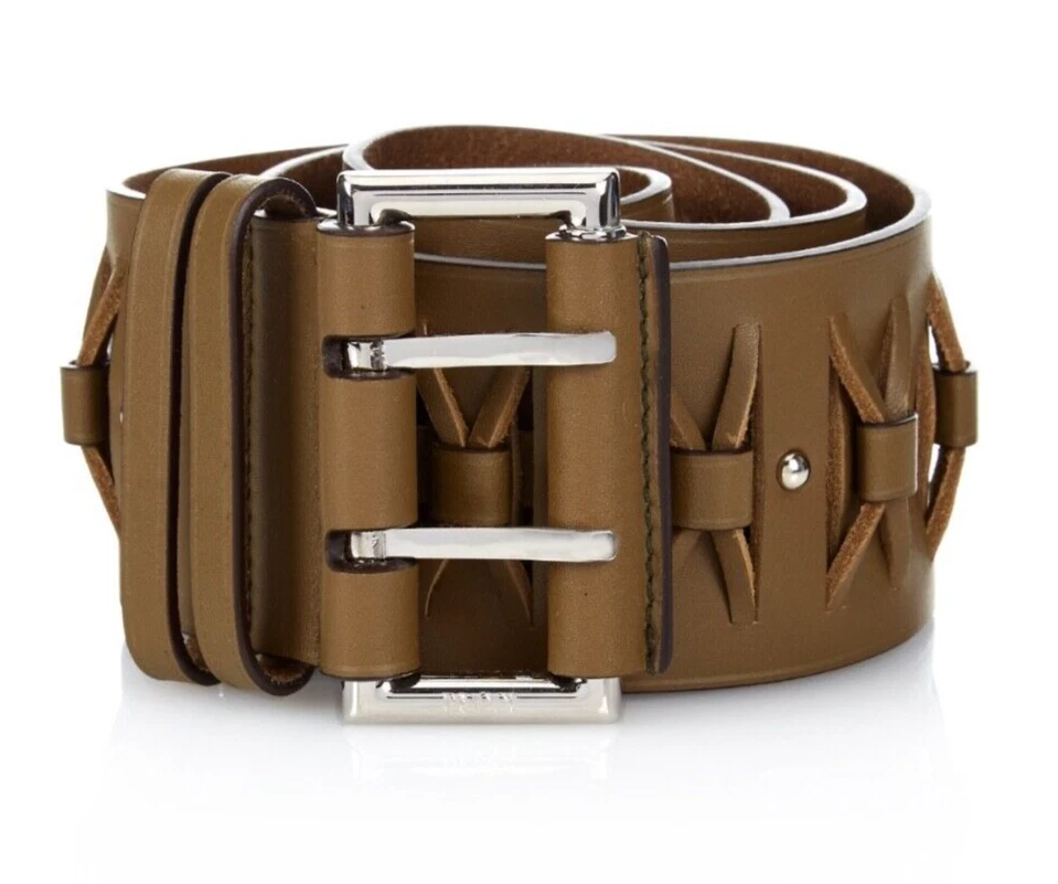 Cinturón ancho trenzado de cuero caqui EMILIO PUCCI $600, talla L, nuevo en caja Foto 2 de 4