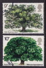 GB 1973 & 1974 British Trees Oak & Horse Chestnut SG 922 & 949 used