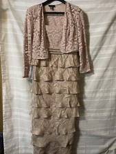 R  M Richards Mother Of The Bride Jacket Dress Long Taupe Women Sz 14 Tall 50.0