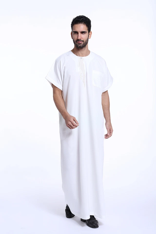 Bata de hombre saudí Thobe Dishdasha Thoub oración islámica musulmana Abaya árabe Kaftan Foto 3 de 4