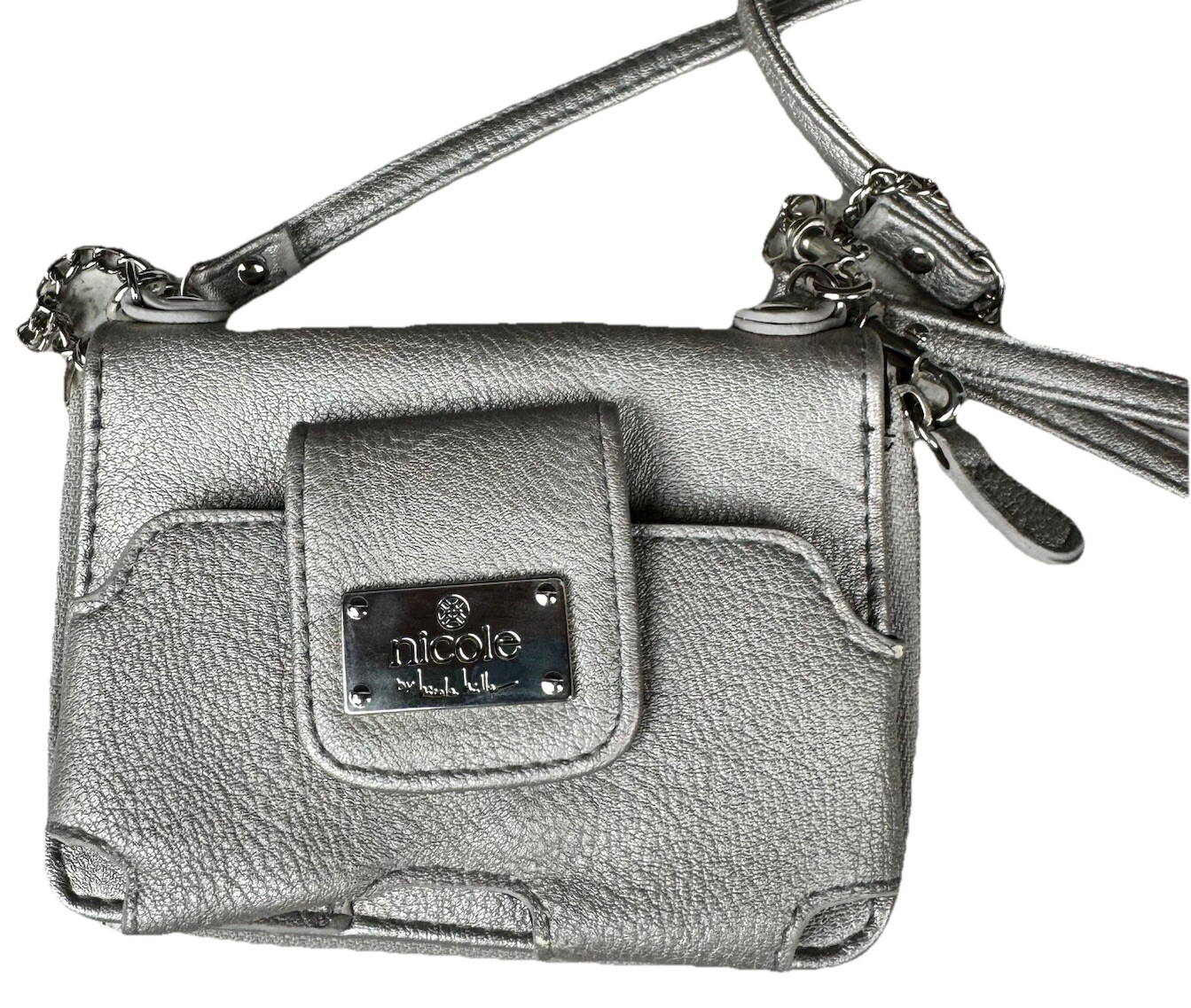 Nicole Miller Silver Crossbody Wristlet with Detachable Wallet Phone Case