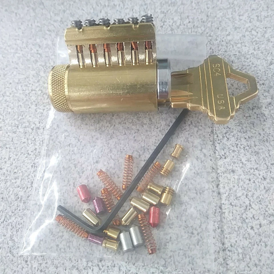 KEYCOINS777 Rekeyable Cutaway Practice Lock 6 Pin Schlage Keyway With Spool-Serrated Pins