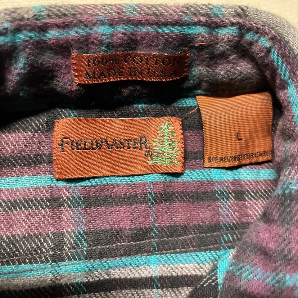 Field Master Para Hombre Franela L Abotonada Manga Larga Cuello Azul Gris Algodón a Cuadros Foto 3 de 3