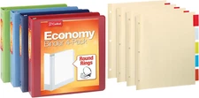 3 Ring Binder Economy Pack, Binders for School and Office, 4 Sets of Binder Divi