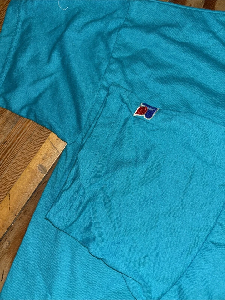 Lote De 2 Jóvenes Vintage Russell Athletic 2 Botones Henley Grande Deadstock Verde azulado Foto 4 de 4