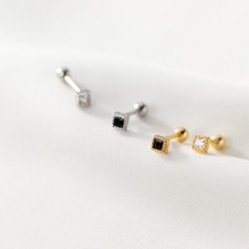 925 Sterling Silver Square CZ Stud Screw Back Helix Tragus Earrings A4291