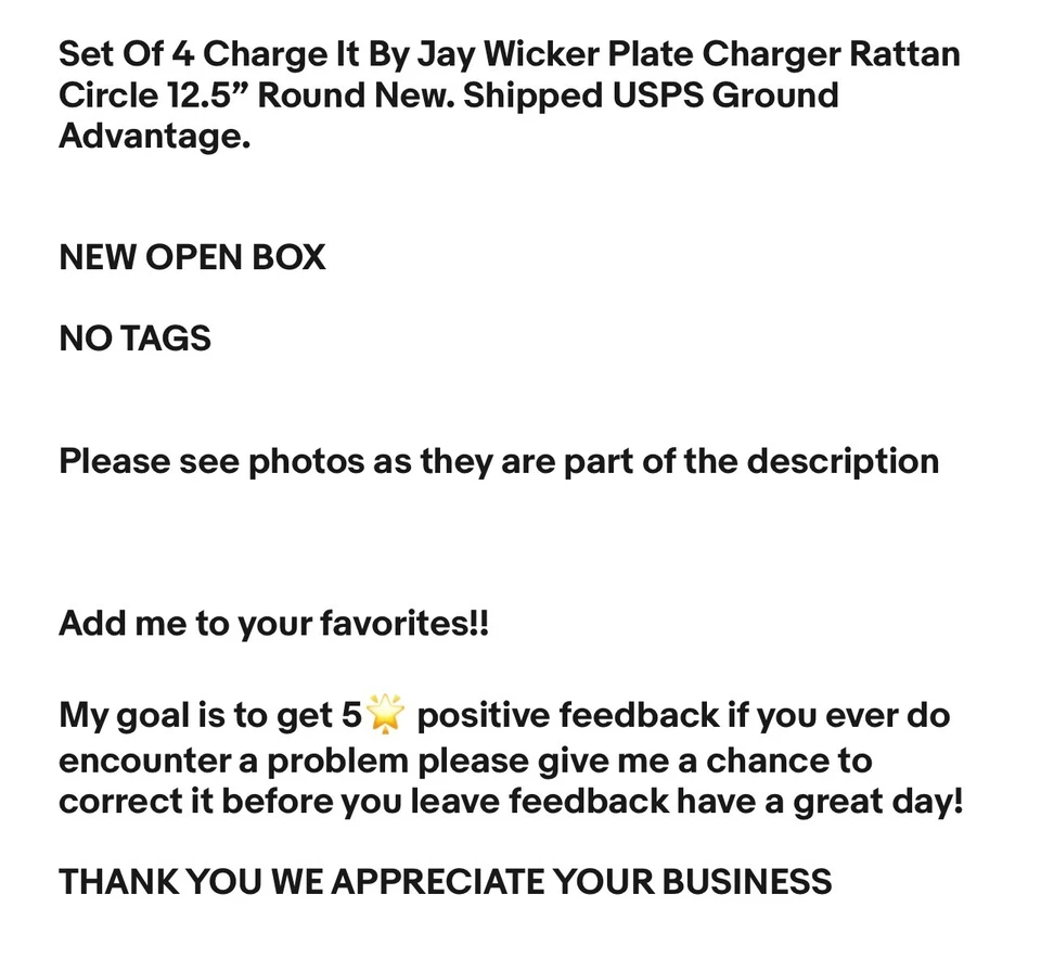 4 件套充电 Jay Wicker Plate 充电器 藤圈 12.5 英寸 圆形 全新 — 第 2/4 张图片