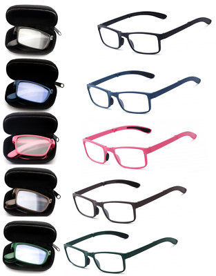 Square Fame Foldable Readers in Portable Nylon Zip Cases Folding Reading Glasses