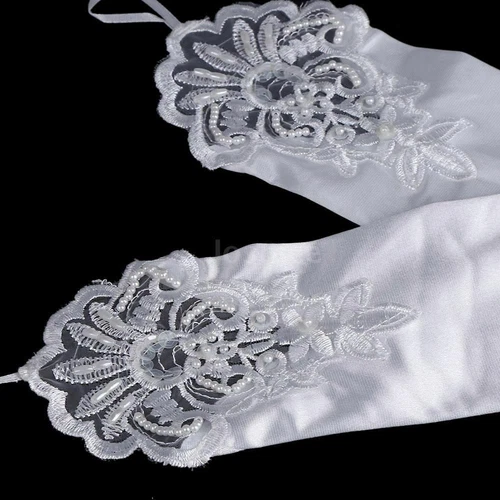 New Women Party Dress Bridal Wedding Fingerless Lace Stretch Satin long Gloves - Picture 6 of 11
