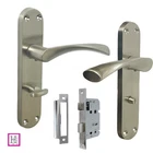 DOOR HANDLE Modern WC / BATHROOM Satin with ARCHED LEVER HANDLE + BATH LOCK