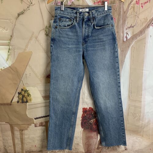 RE/DONE 70s High-Rise Stove Pipe Jeans in cool Medium Blue Size 23 - Picture 2 of 10
