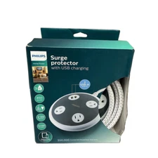 Philips 3-Outlet 2-USB 8 Ft Braided Extension Cord with Surge Protection