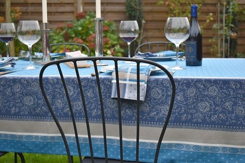 Tablecloth Jacquard Cotton 160x200 cm Blue from France with Teflon Protection - Picture 5 of 8