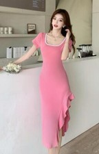 Women's New French Fashion temperament Slim fit slit Package buttocks long dress