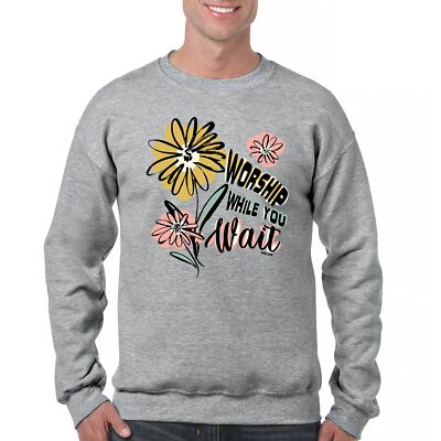 Worship While You Wait Sweatshirt Christian God Inspiration Motivation Crewneck