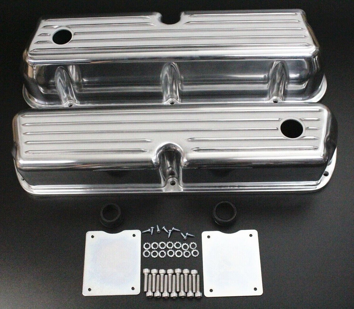 Ford 289 302 351W SBF Finned Polished Aluminum Valve Covers and Air
