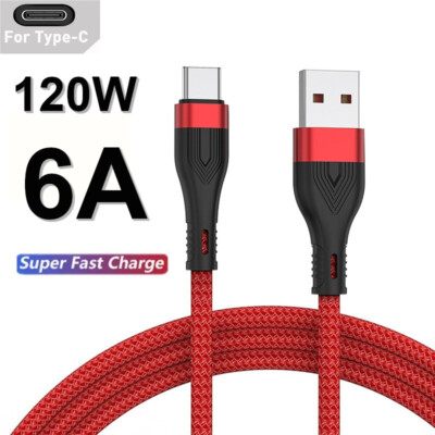 Braided USB Type-C Adapter Cable USB-C Charger 6A 120W Fast for Samsung galaxy