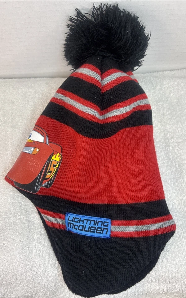 Disney Pixar Cars 3 Lightning McQueen Niños Pom Gorro Rojo/Negro/Gris Foto 2 de 4