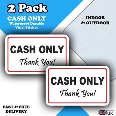 LUMEAN LTD 2-Pack - Cash Only Waterproof Vinyl Stickers - 50mm x 80mm