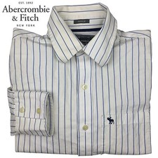 Mens Abercrombie Fitch White Button Down Shirt S Blue Striped 100 Cotton