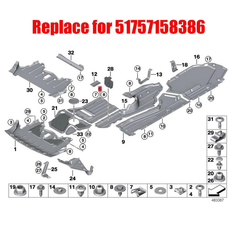 51757158386 Center Underbody Shield Panel/Liner For BMW X5 X6 E70 E71 2007-2014 - Imagem 4 de 4