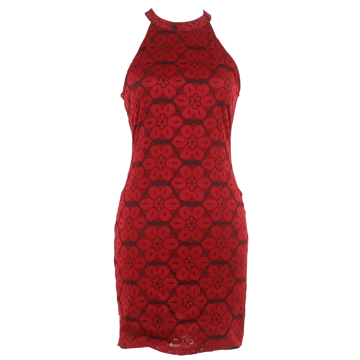 Miss Love Sz S Burgundy Black Open Back Nylon Spandex Bodycon Dress | eBay