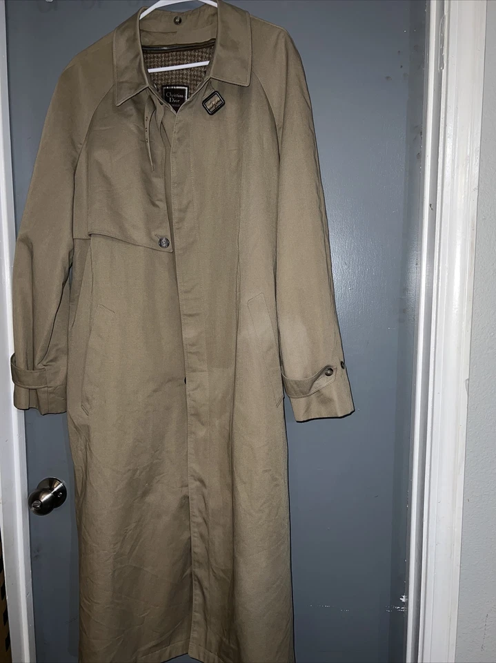 VTG Authentic Monsieur CHRISTIAN DIOR Trench Coat 44Reg Dark Tan w/Wool Liner - Image 3 of 4