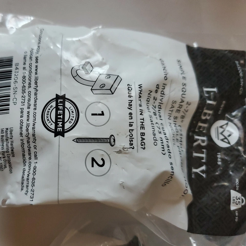 Liberty B43206-SN Simple Square 2 7/8" Gancho de una sola punta níquel satinado (2) Foto 4 de 4