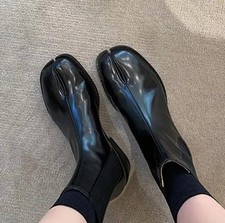 Retro Split Toe Ankle Boots Woman Tabi Ninja Chelsea Leather Shoes Low Heels