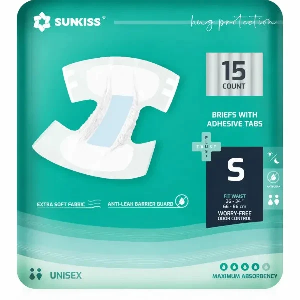 60 x SUNKISS TrustPlus+ Adult Diapers with Maximum Absorbency| S | 4 Packs of 15