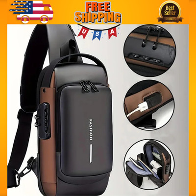 Men Anti Theft Crossbody Chest Bag USB Charging Sling Travel Pack