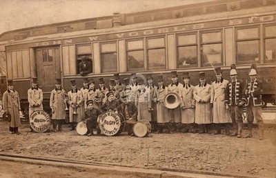John W Vogel's Big City Minstrels Band Train Railroad c1910 RPPC Postcard COPY