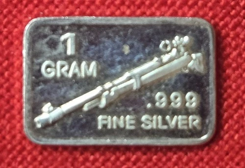 1 Gram Silver Art Bar Rifle. 999 Fine Silver Bullion Fractional Bar