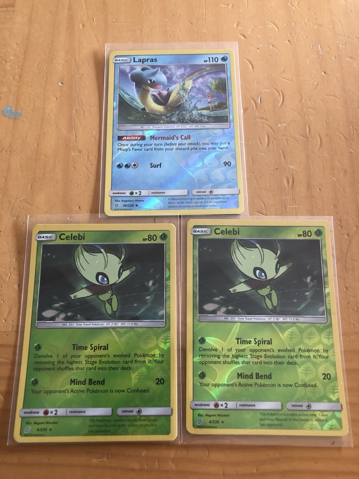 Pokemon TCG Lapras 36 & Celebi 4 Unified Minds (SM11) Rev Holo - 3 card lot