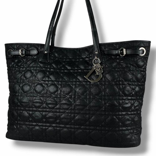 Christian Dior Panarea Cannage Canvas Tote Bag Black A4 Authentic W/ Dust Bag