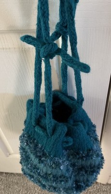 Felted Wool Purse Tote Bag Handmade  Blue Boho Hippie