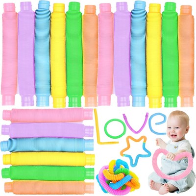 Pack of 18 Pop Tubes, Mini Pop Tubes Sensory Toy, Colourful Stretch Tube