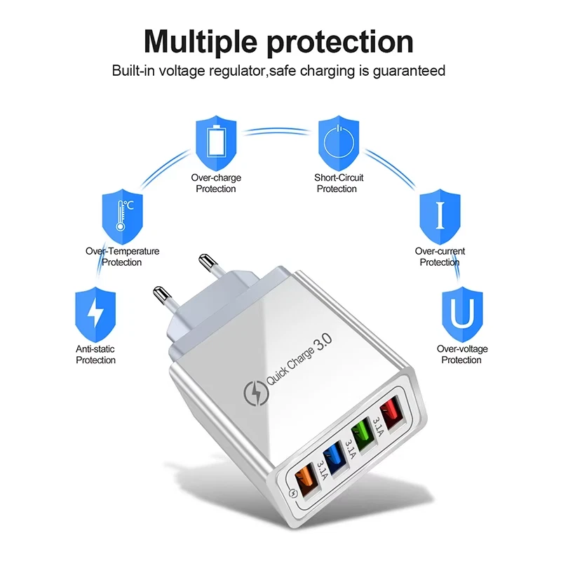 USB Schnell Ladegerät Mehrfach Netzteil 4 Fach Adapter Handy Tablet  4 Port Weiß - Bild 3 von 4