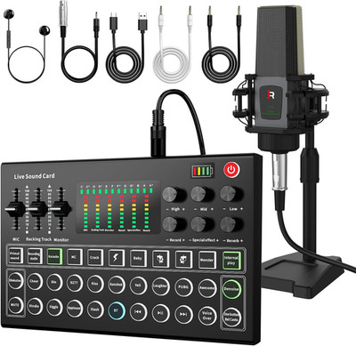 M9 Podcast Equipment Bundle, All-In-One Audio Interface with Microphone & Earpho