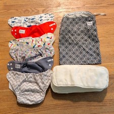 Nora's Nursery Reusable Cloth Diaper Lot 6 Covers w/ 14 Inserts Wet Bag