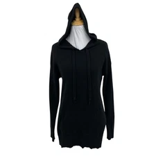 Bloomingdale's Sweater Womens XS Black 2 Ply Cashmere Pullover Drawstring Hooded