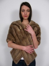 GENUINE MINK FUR STOLE CHAMPAGNE ASH BLONDE WRAP SHRUG BOLERO CAPE JACKET COAT