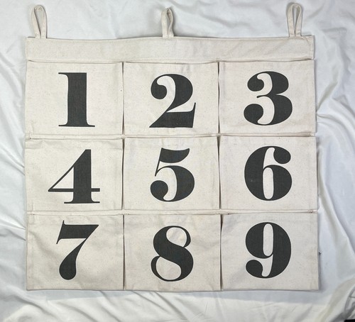 LAND OF NOD Numbered Canvas Wall Organizer Pocket Chart Storage Hanging 24x24