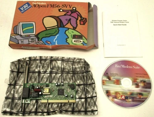 Vintage New AOpen FM56-SVV V.92 FAX / 56K PCI Internal Modem, Complete in Box