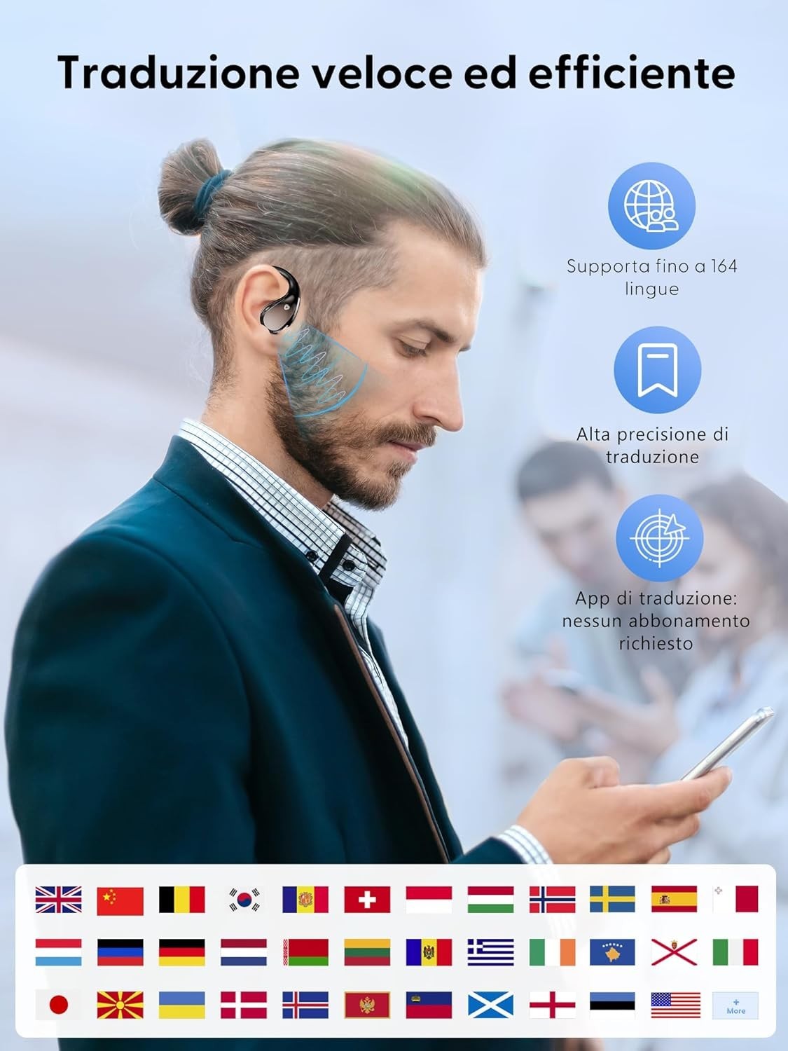 AI Cuffie Traduzione Simultanea 3-1 Bluetooth 5.4 | Auricolari Professionali - 2