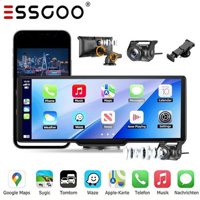 ESSGOO 10.2'' Apple Carplay Android Auto Tragbar 4K Dashcam Touchscreen Autoradio