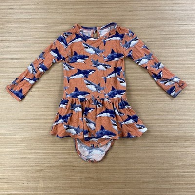 Little Bum Bums Bamboo One Piece Dress Girls 2T Orange Shark