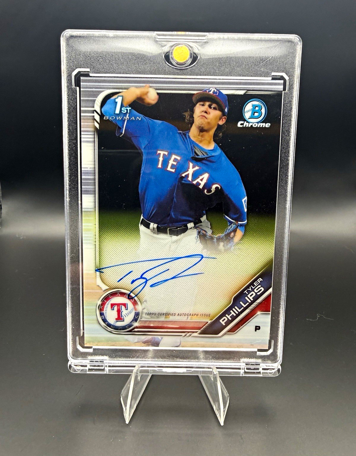 Tyler Phillips 2019 Bowman Chrome 1st Bowman Auto CPA-TP Texas Rangers