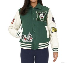 NEW Mickey Mouse Disney Varsity Letterman Jacket Unisex Men s L Women s XL Green